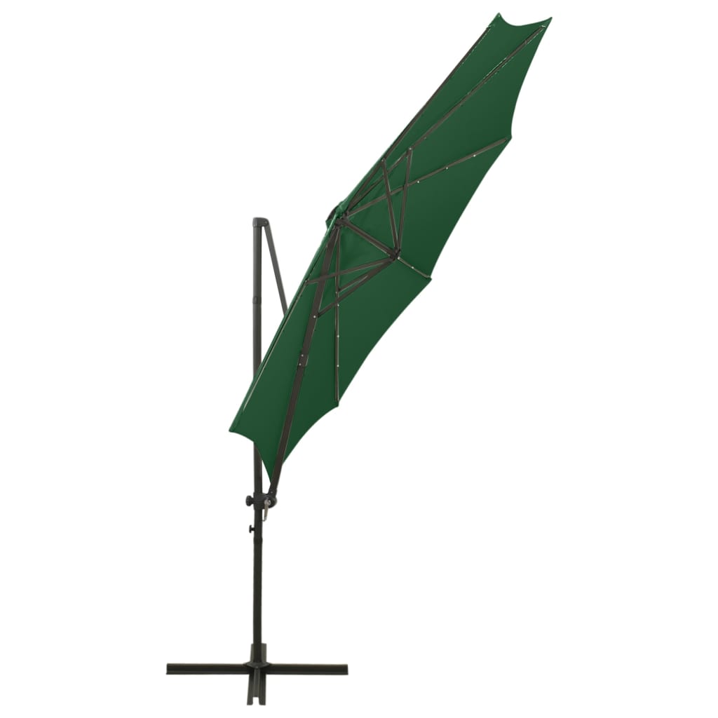 Ombrellone a Sbalzo con Palo e Luci a LED Verde 300 cm | homemem39