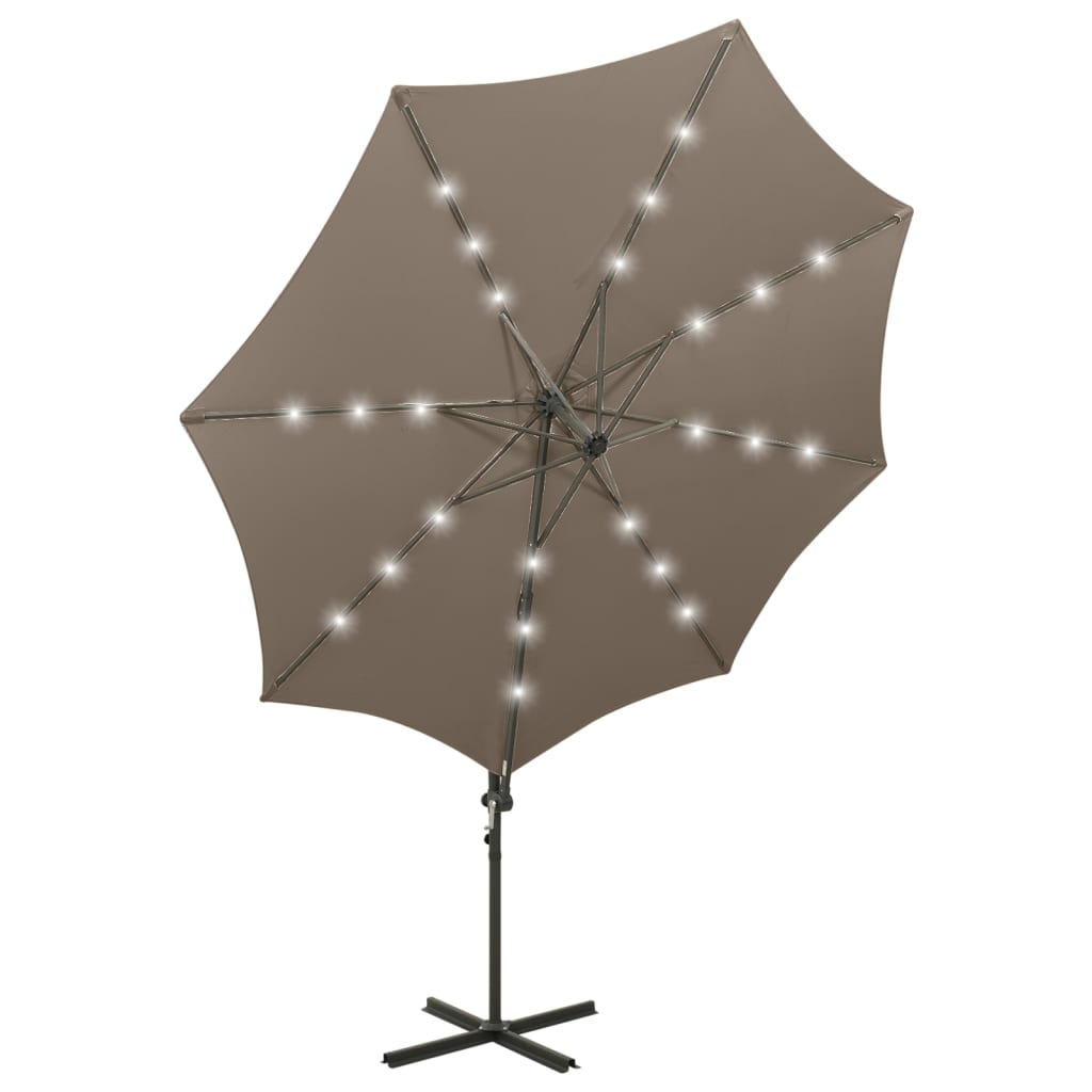Ombrellone a Sbalzo con Palo e Luci a LED Tortora 300 cm | homemem39