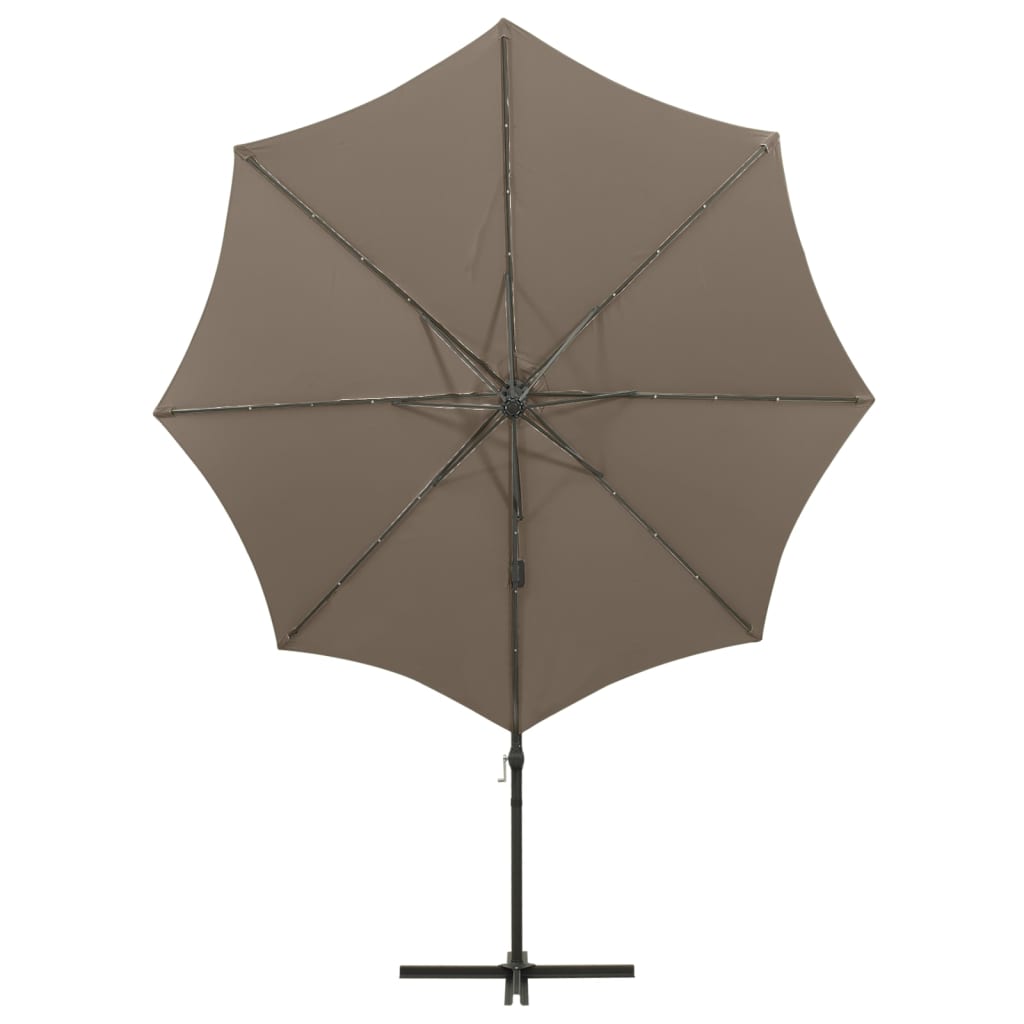 Ombrellone a Sbalzo con Palo e Luci a LED Tortora 300 cm | homemem39