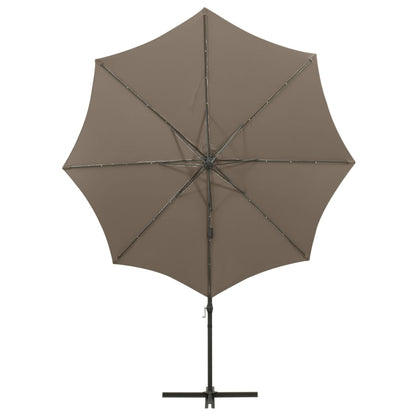 Ombrellone a Sbalzo con Palo e Luci a LED Tortora 300 cm | homemem39