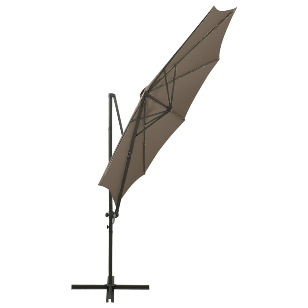 Ombrellone a Sbalzo con Palo e Luci a LED Tortora 300 cm | homemem39