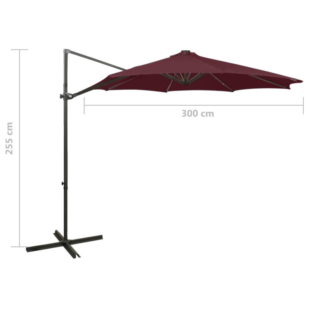 Ombrellone a Sbalzo con Palo e Luci a LED Bordeaux 300 cm | homemem39
