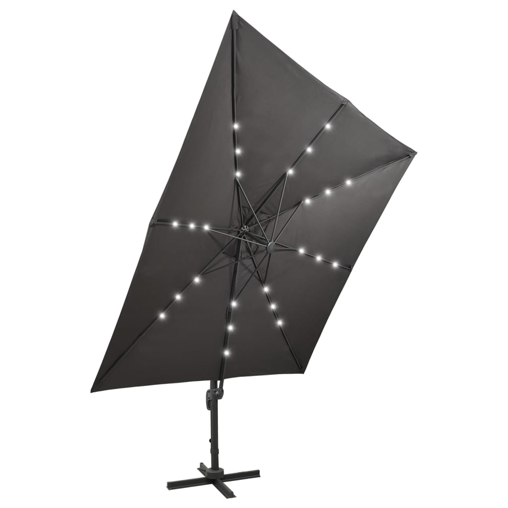 Ombrellone a Sbalzo con Palo e Luci a LED Antracite 300 cm | homemem39