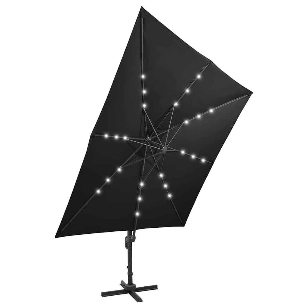 Ombrellone a Sbalzo con Palo e Luci a LED Nero 300 cm | homemem39