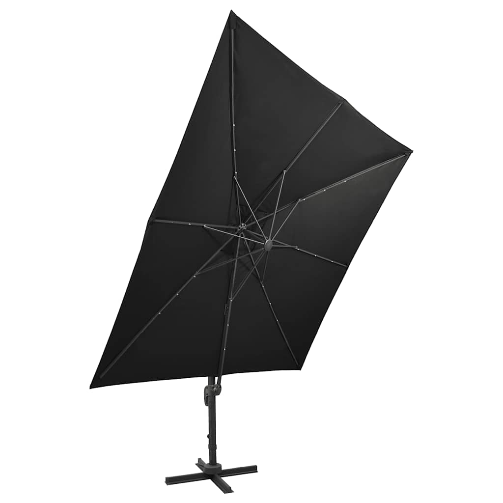 Ombrellone a Sbalzo con Palo e Luci a LED Nero 300 cm | homemem39