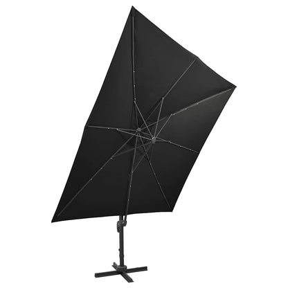 Ombrellone a Sbalzo con Palo e Luci a LED Nero 300 cm | homemem39