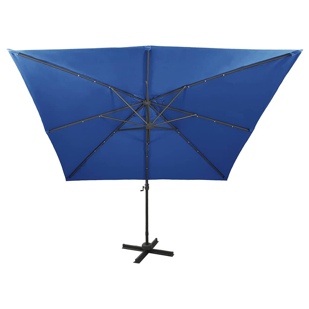 Ombrellone a Sbalzo con Palo e Luci a LED Azzurro 300 cm | homemem39