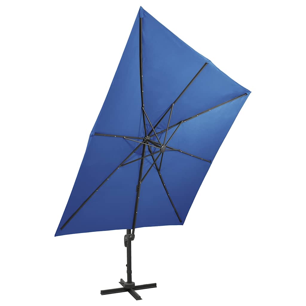 Ombrellone a Sbalzo con Palo e Luci a LED Azzurro 300 cm | homemem39