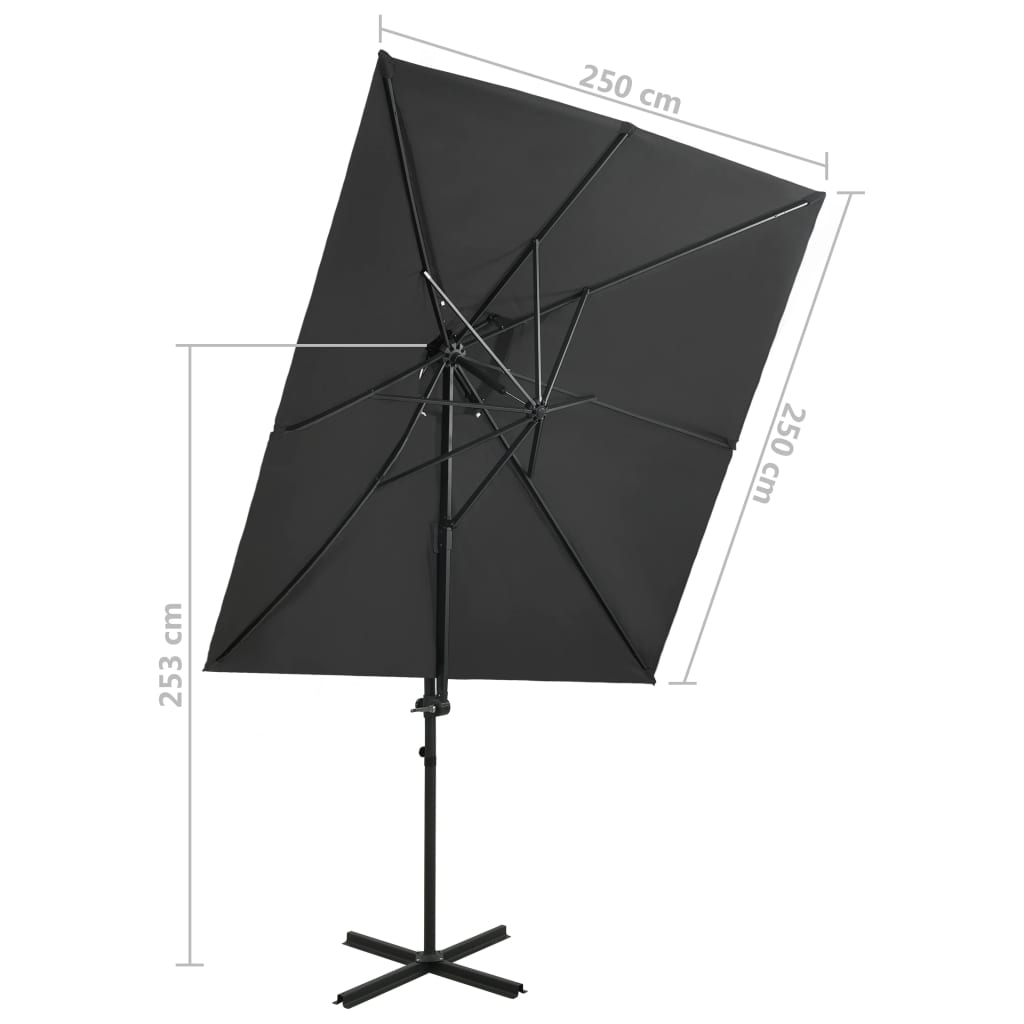 Ombrellone a Sbalzo con Doppia Copertura 250x250 cm Antracite - homemem39