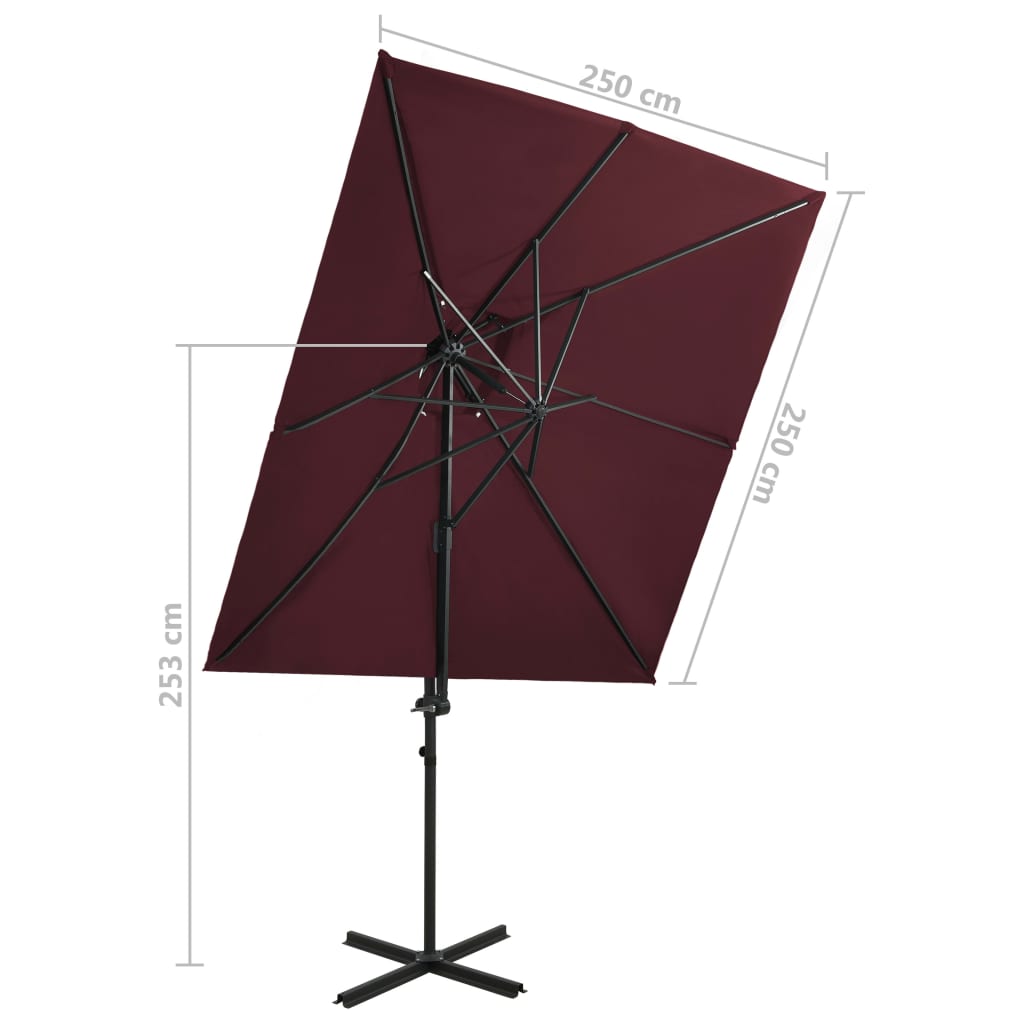 Ombrellone a Sbalzo con LED 250x250 cm Bordeaux - homemem39