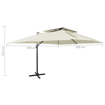 Ombrellone da giardino a sbalzo con doppia cima Sabbia 400x300 cm | homemem39