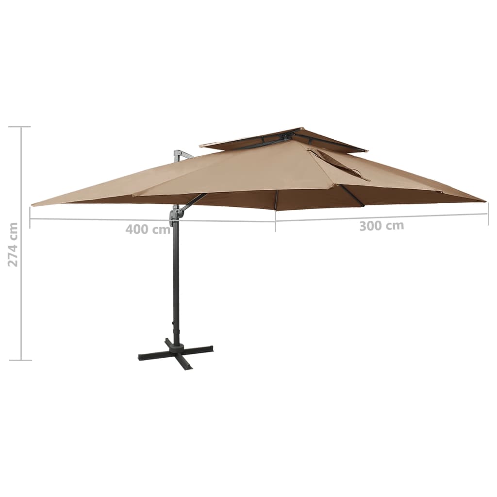 Ombrellone a Sbalzo con Doppia Copertura 400x300 cm Tortora | homemem39