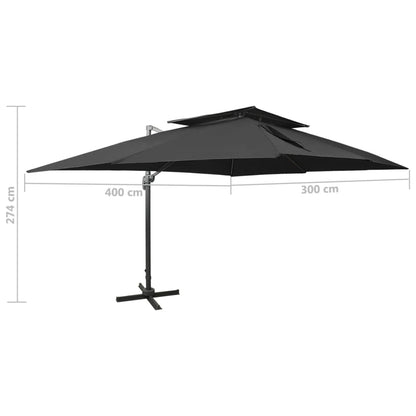 Ombrellone da giardino a sbalzo con doppio piano nero 400x300 cm | homemem39