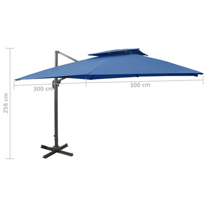Ombrellone a Sbalzo con Doppia Copertura 300x300 cm Azzurro - homemem39