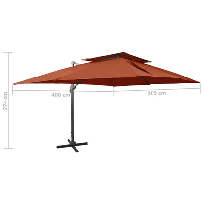 Ombrellone da giardino a sbalzo con doppio piano in terracotta 400x300 cm | homemem39