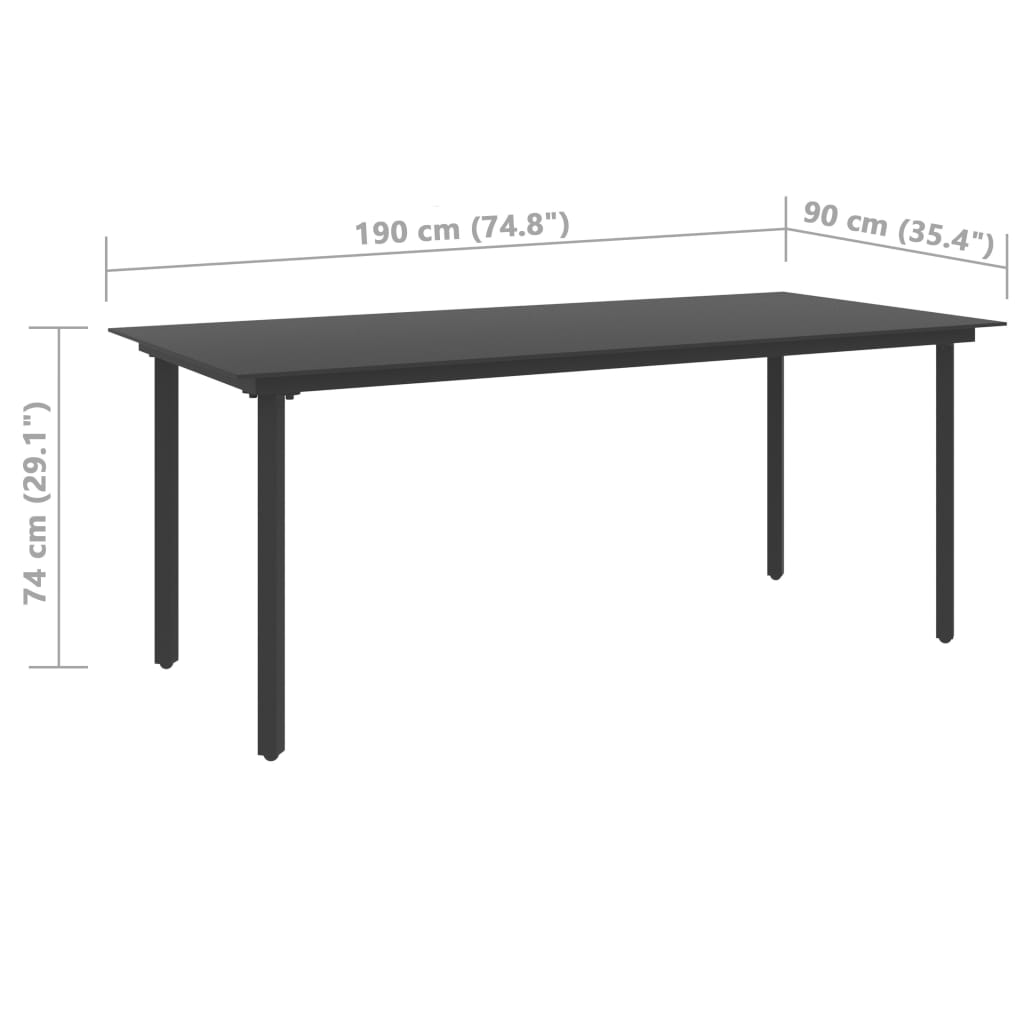 Tavolo da Giardino Nero 190x90x74 cm in Acciaio e Vetro - homemem39