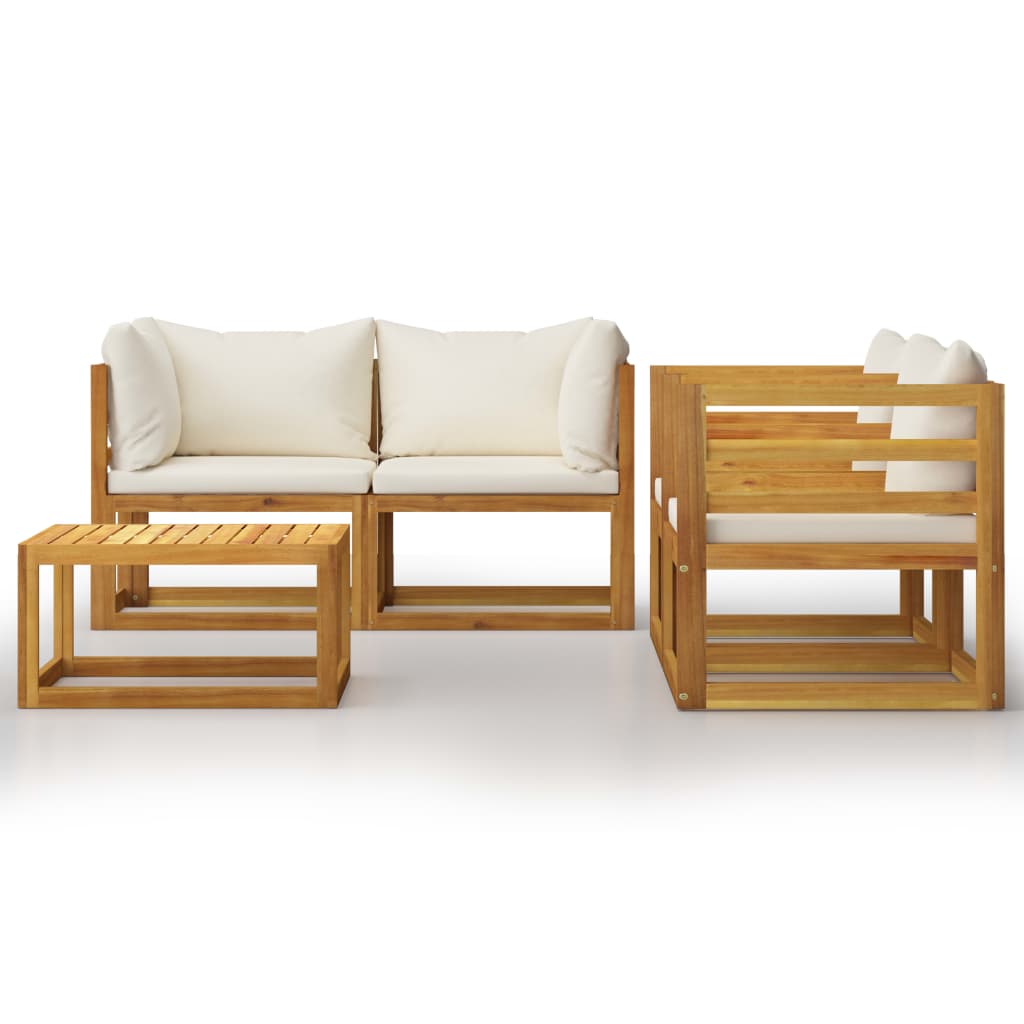 Set Divani da Giardino 5 pz con Cuscini Crema Massello Acacia - homemem39