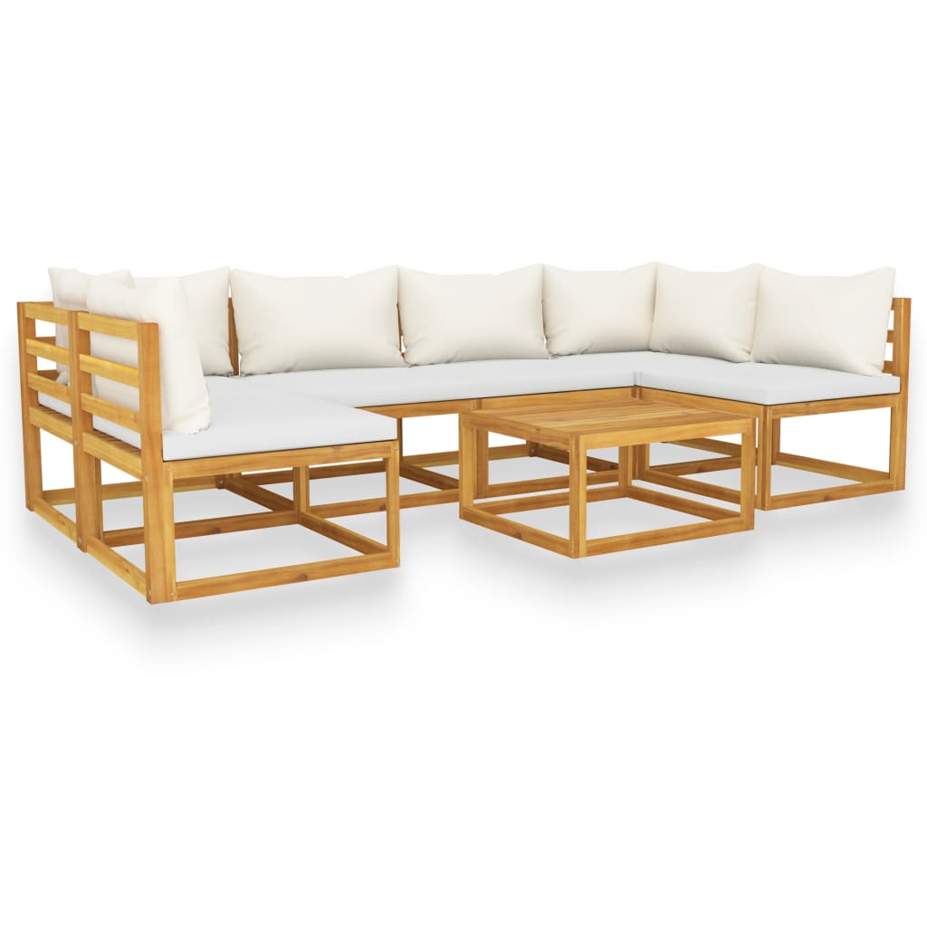 Set Divani da Giardino 7 pz con Cuscini Crema Massello Acacia - homemem39