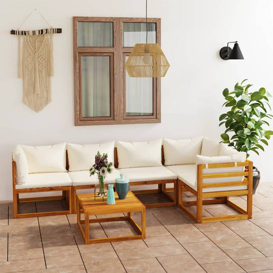 Set Divani da Giardino 6 pz con Cuscini Crema Massello Acacia - homemem39