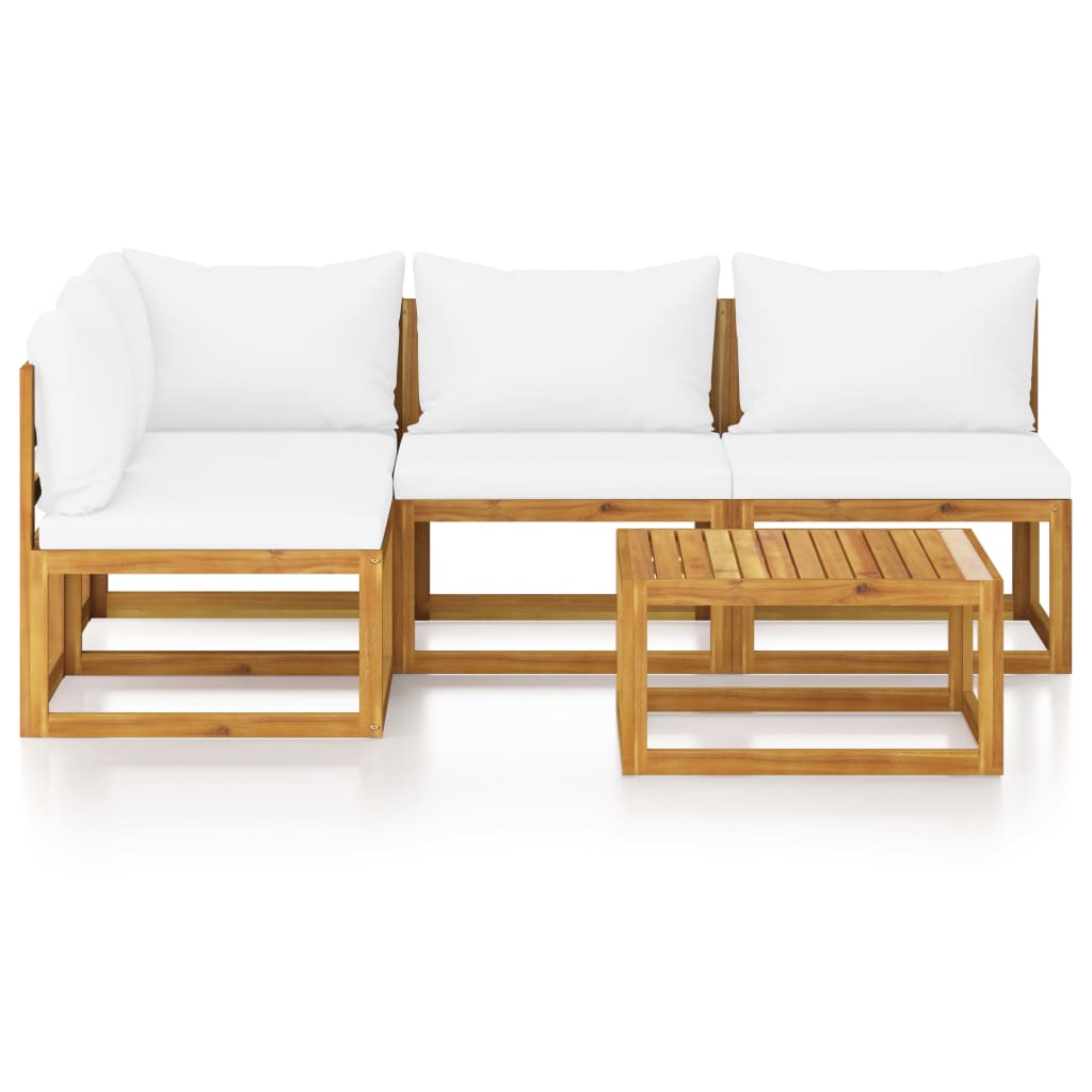 Set Divani da Giardino 5 pz con Cuscini Crema Massello Acacia - homemem39