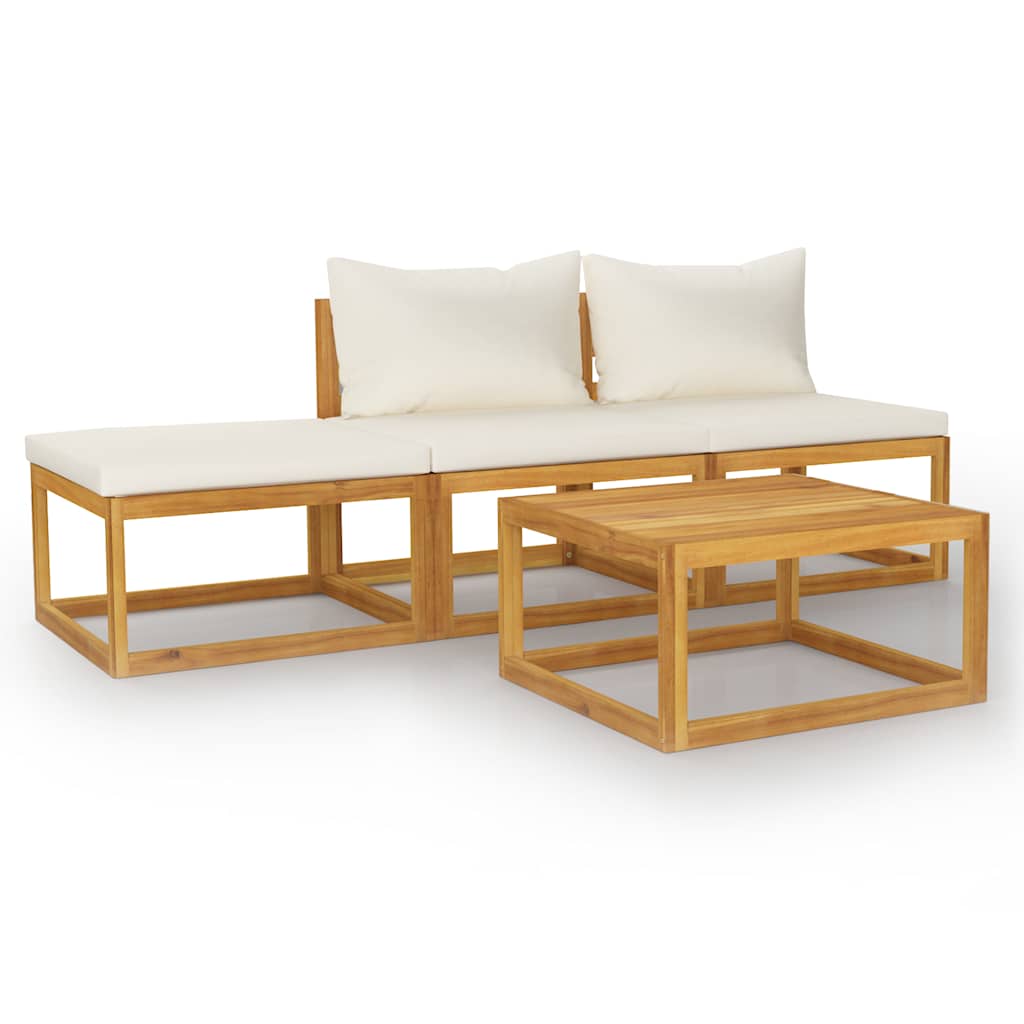 Set Divani da Giardino 4 pz con Cuscini Crema Massello Acacia | homemem39