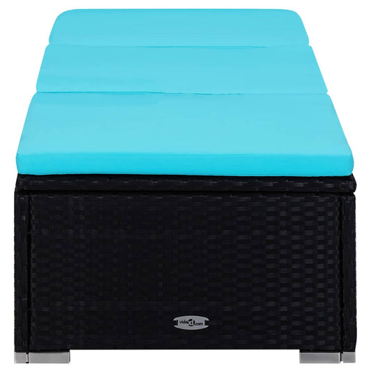 Lettini Prendisole con Tavolino 3 pz in Polyrattan Nero - homemem39