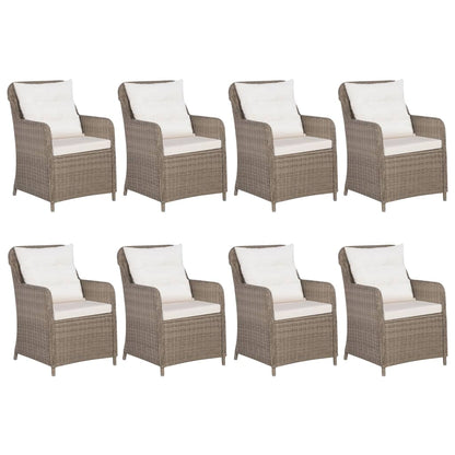 Set da Pranzo da Giardino 9 pz con Cuscini Polyrattan Marrone