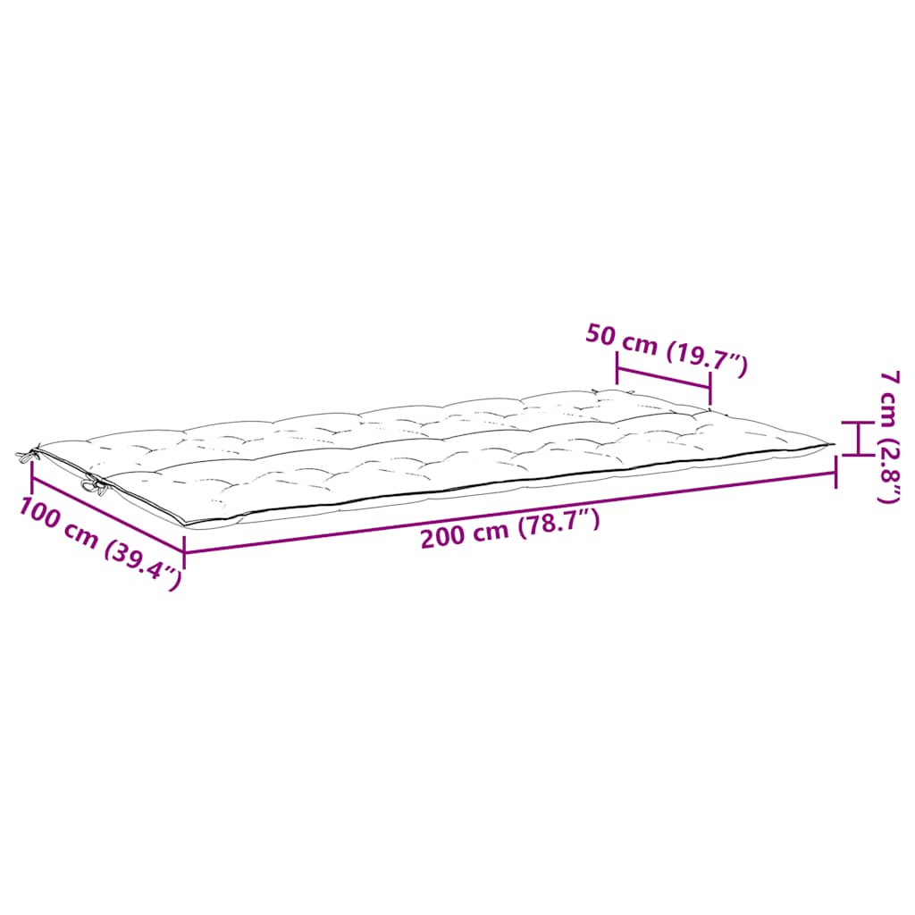 Cuscino per Panca Antracite 200x(50+50)x7 cm in Tessuto Oxford