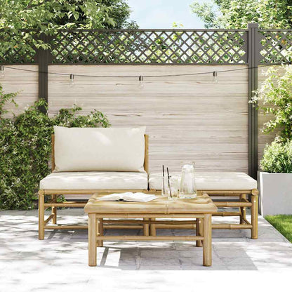 Set Divani da Giardino 3 pz con Cuscini Bianco Crema in Bambù - homemem39