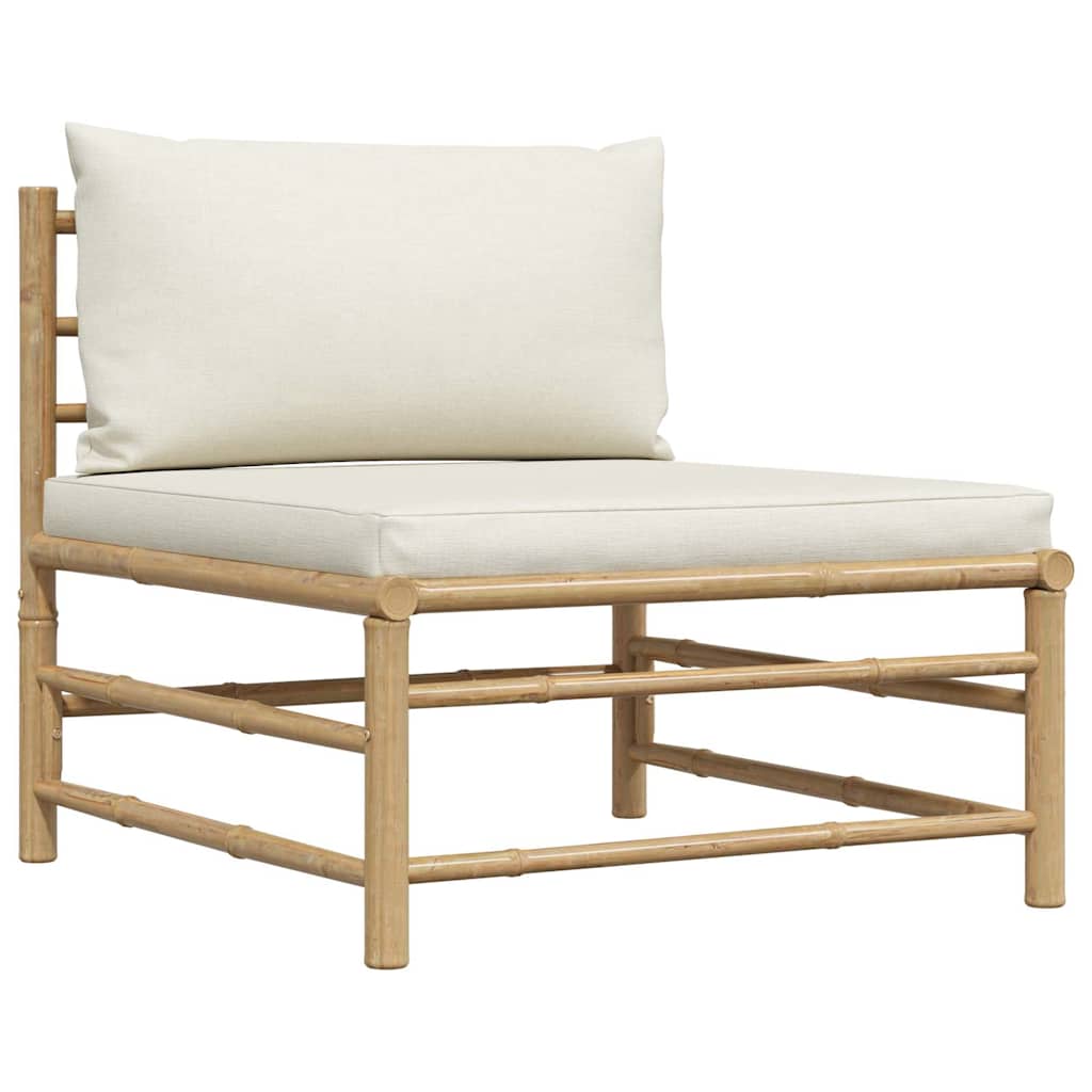 Set Divani da Giardino 3 pz con Cuscini Bianco Crema in Bambù | homemem39