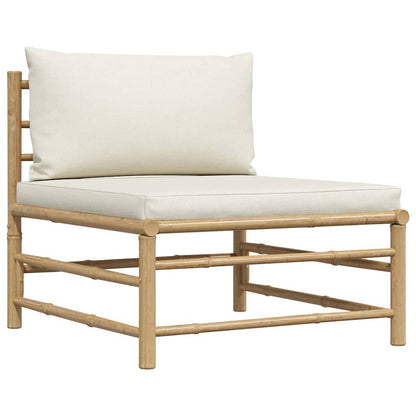 Set Divani da Giardino 3 pz con Cuscini Bianco Crema in Bambù | homemem39