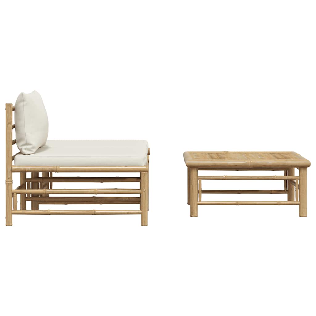 Set Divani da Giardino 3 pz con Cuscini Bianco Crema in Bambù | homemem39
