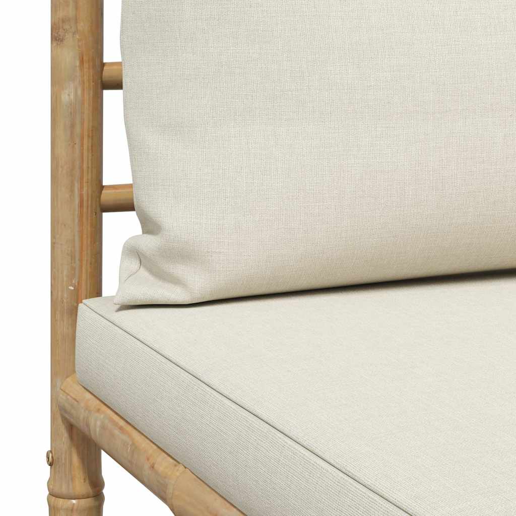 Set Divani da Giardino 2 pz con Cuscini Bianco Crema in Bambù