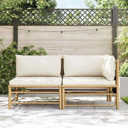 Set Divani da Giardino 2 pz con Cuscini Bianco Crema in Bambù