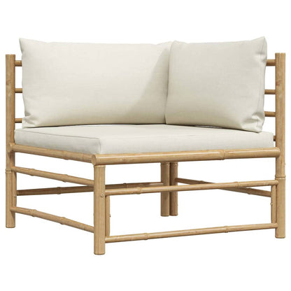 Set Divani da Giardino 2 pz con Cuscini Bianco Crema in Bambù
