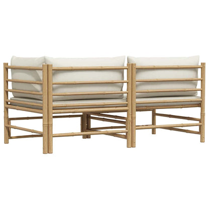 Set Divani da Giardino 2 pz con Cuscini Bianco Crema in Bambù