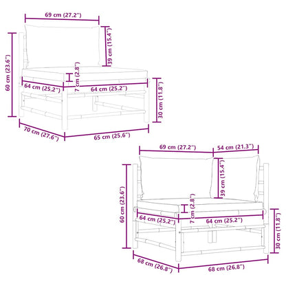 Set Divani da Giardino 2 pz con Cuscini Bianco Crema in Bambù