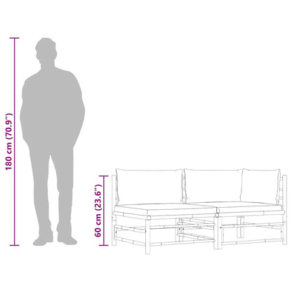 Set Divani da Giardino 2 pz con Cuscini Bianco Crema in Bambù
