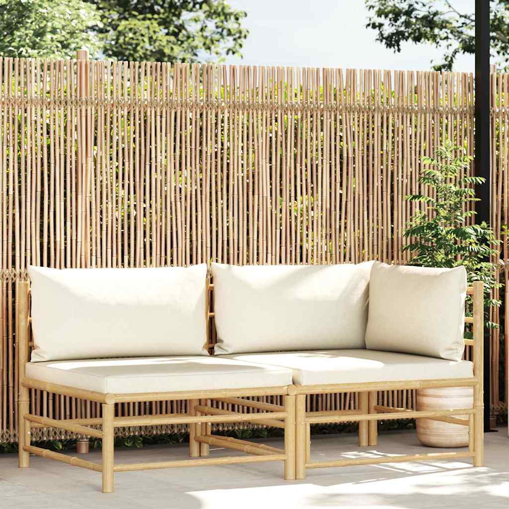 Set Divani da Giardino 2 pz con Cuscini Bianco Crema in Bambù