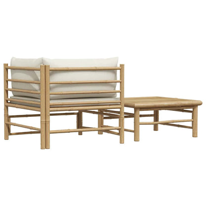 Set Divani da Giardino 2 pz con Cuscini Bianco Crema in Bambù