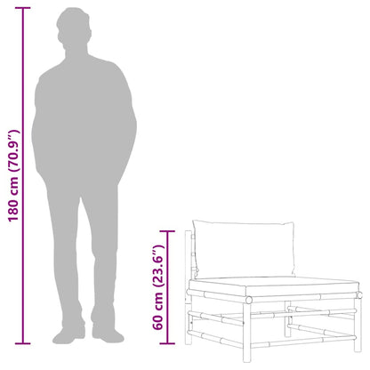 Divano Centrale da Giardino con Cuscini Bianco Crema in Bambù