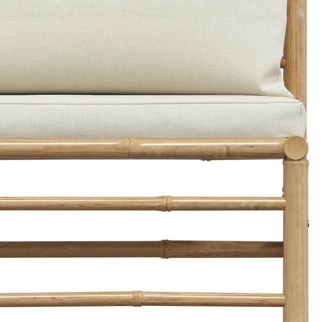 Divano Centrale da Giardino con Cuscini Bianco Crema in Bambù