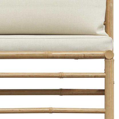 Divano Centrale da Giardino con Cuscini Bianco Crema in Bambù