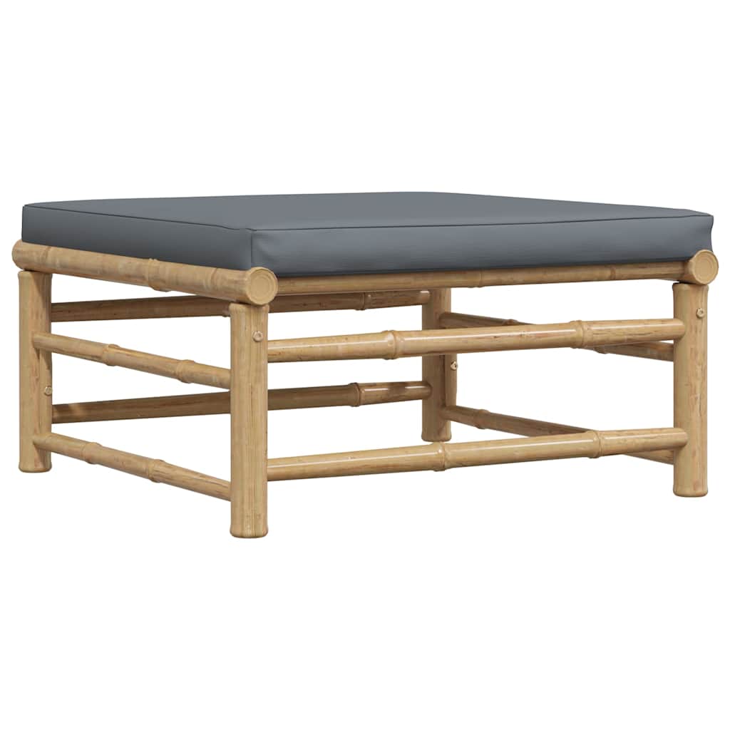 Set Divani da Giardino 3 pz con Cuscini Grigio Scuro in Bambù