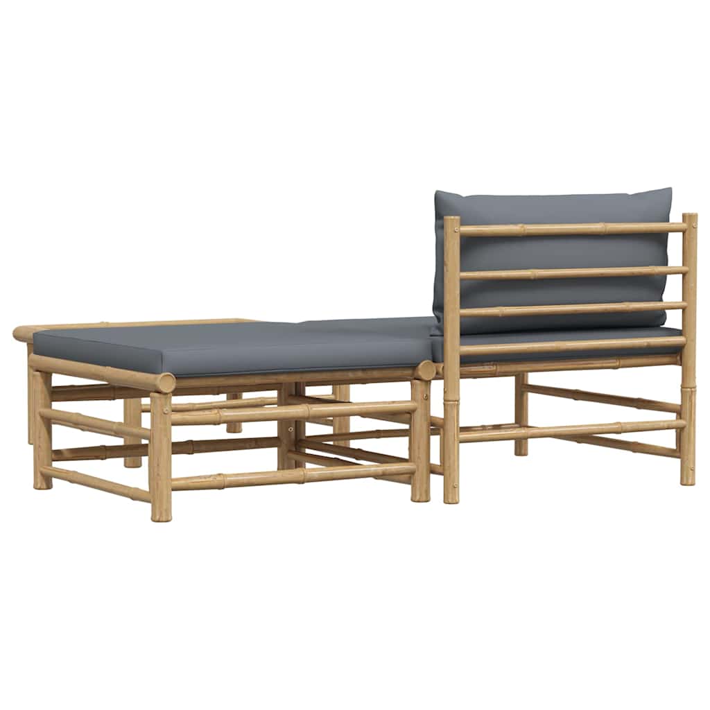 Set Divani da Giardino 3 pz con Cuscini Grigio Scuro in Bambù