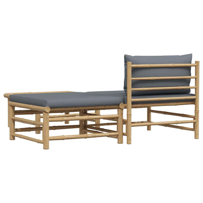 Set Divani da Giardino 3 pz con Cuscini Grigio Scuro in Bambù