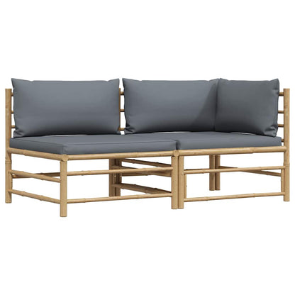 Set Divani da Giardino 2 pz con Cuscini Grigio Scuro in Bambù