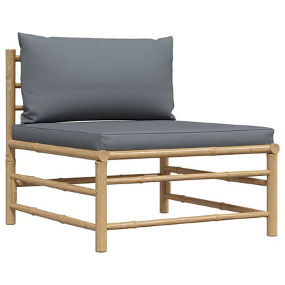 Set Divani da Giardino 2 pz con Cuscini Grigio Scuro in Bambù