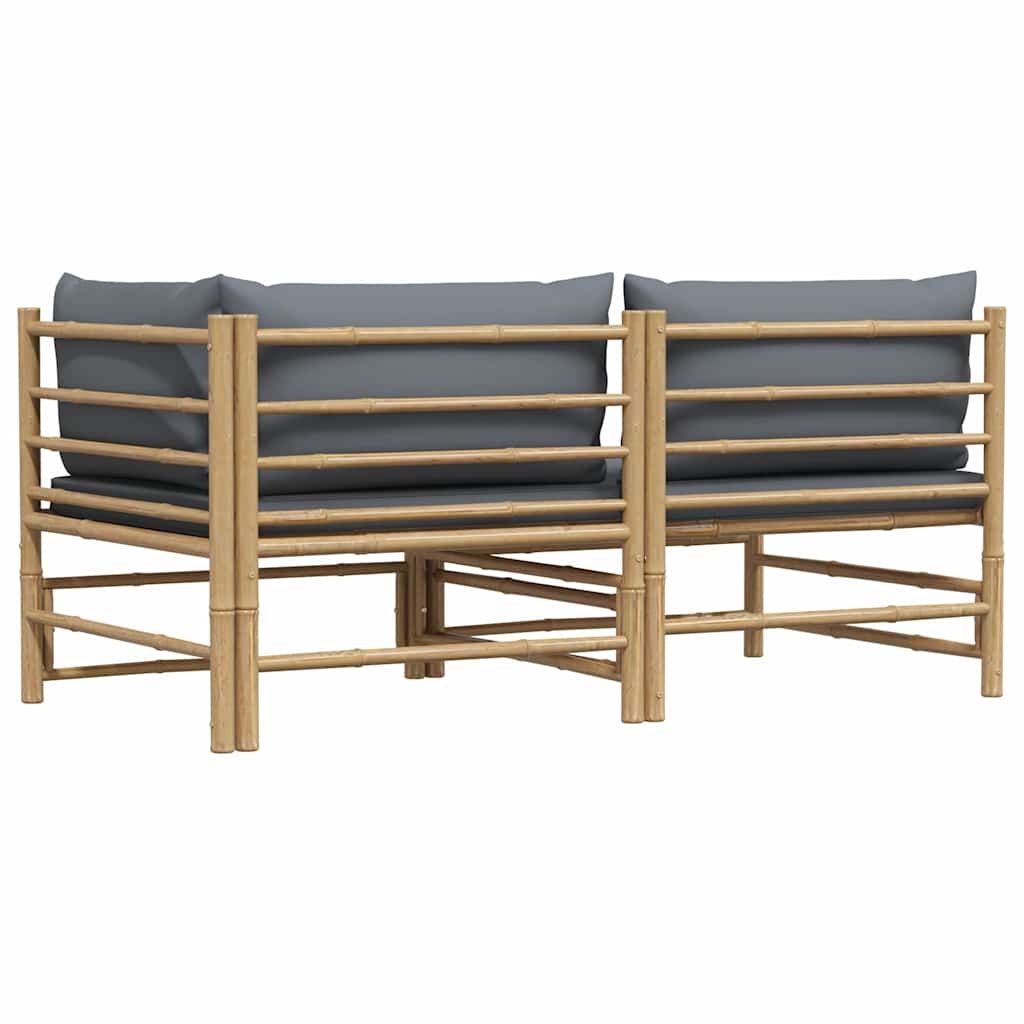 Set Divani da Giardino 2 pz con Cuscini Grigio Scuro in Bambù