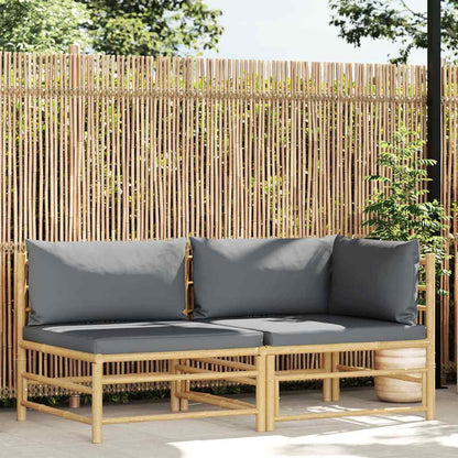 Set Divani da Giardino 2 pz con Cuscini Grigio Scuro in Bambù